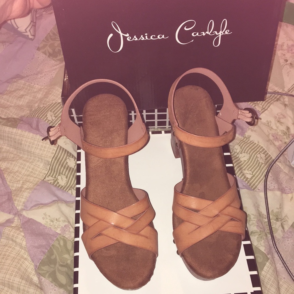 Cross Strap Wedges Tan Color